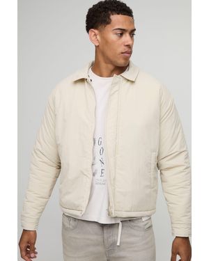 BoohooMAN Boxy Fit Peached Crinkle Nylon Coach Jacket - Natural
