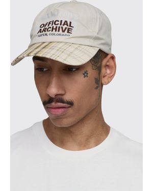 BoohooMAN Embroidered Official Archive 5 Panel Cap - White