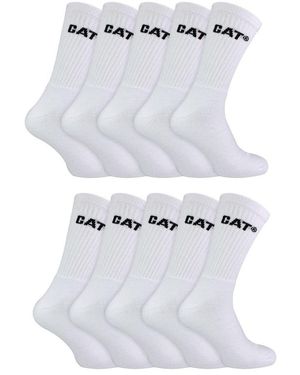 Caterpillar 10 Pairs Performance Work Durable Cotton Socks - White