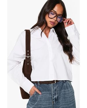 Boohoo Cotton Poplin Cropped Shirt - White