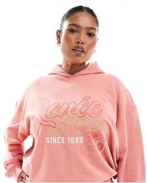 Renee Studio Plus Exclusive Embroidered Logo Graphic Hoodie Co-Ord - Pink