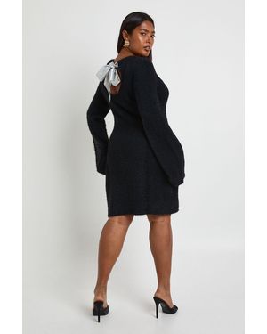 Boohoo Plus Bow Back Detail Super Soft Knitted Dress - Black