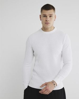 River Island Jumper Muscle Fit Textured - White