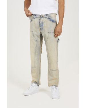 Brave Soul Light Loose Fit Carpenter Style Denim Jeans - Natural