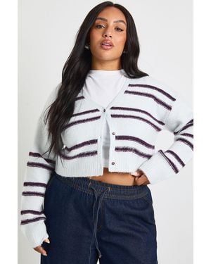 Boohoo Plus Stripe Cropped Cardigan - Blue