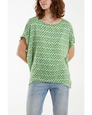Blue Vanilla Zig Zag Batwing Top - Green