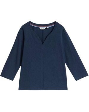 White Stuff Notch Neck Long Sleeve Cotton Top - Blue