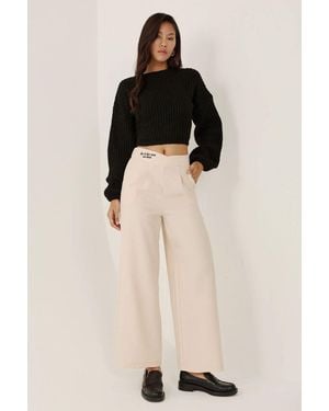 Hiccup Waist Detailed Straight Leg Trousers - Natural