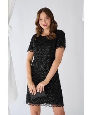 Izabel London Sparkly Embellished Short Shift Dress - Black