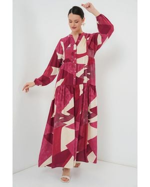 Bigdart Printed V-Neck Maxi Dress With Button Closure - Red