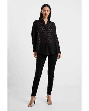French Connection Popover Shirt With Long Cuffed Sleeves - Black
