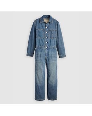 Levi's Levi's Iconic Collared Neck Long Sleeve Solid Patterned Jumpsuit - Blue
