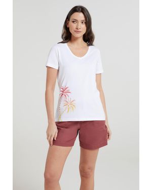 Mountain Warehouse Printed Ombre Palm Trees T-Shirt Cotton V Neck Casual Tee - White