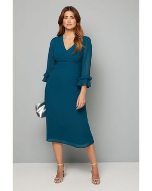 Wallis Flute Sleeve Midi Dress - Blue