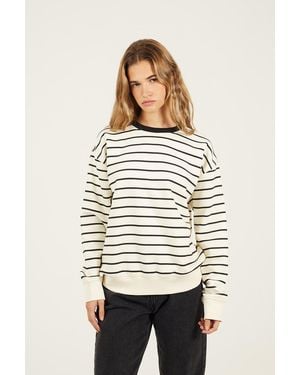 Brave Soul Classic Stripe Crew Neck Sweatshirt Cotton - Natural