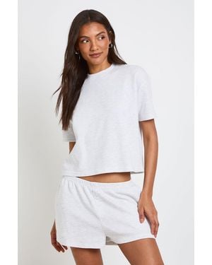 Boohoo Tall Waffle T-Shirt And Shorts Co-Ord - White