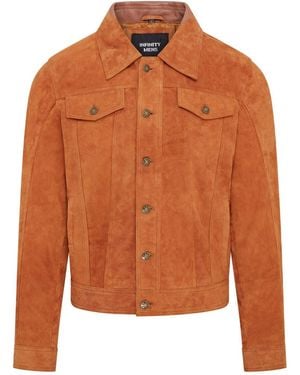 Infinity Leather Trucker Goat Suede Western Jeans Jacket - Orange
