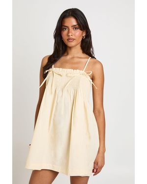 Boohoo Shirred Detail Mini Smock Dress - Natural