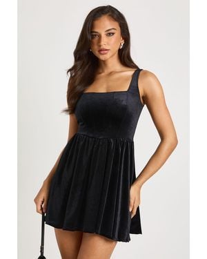 Boohoo Velvet Milkmaid Square Neck Mini Dress - Black