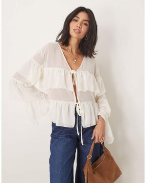 ASOS Chiffon Boho Ruffle Blouse - White