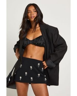 Boohoo Petite Diamante Trim Crepe Mini Skirt - Black