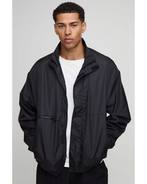 BoohooMAN Oversized High Shine Funnel Neck Track Jacket - Black