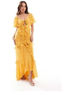 ASOS Flutter Sleeve Ruffle Maxi Dress With Cut Out Detail - Metallic