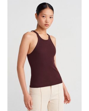 Dilvin Ribbed Cotton Sleeveless Cami Blouse - Red