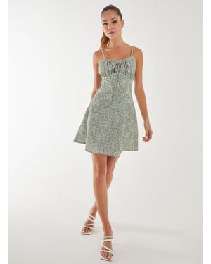 Pink Vanilla Ditsy Corset Detail Skater Dress - Green