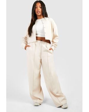 Boohoo Plus Tailored Seam Front Slouchy Wide Leg Trousers - Natural