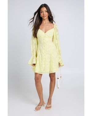 Boohoo Burnout Floral Godet Hem Mini Dress - Yellow