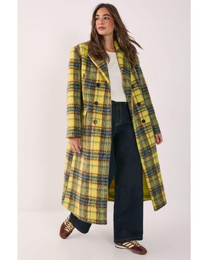 Nasty Gal Checked Wool Blend Maxi Coat - Yellow