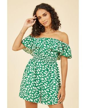 Mela London Splash Print Bardot Playsuit - Green