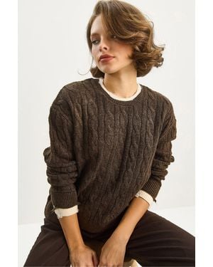 Bianco Lucci Hair Braid Patterned Jumper - Brown