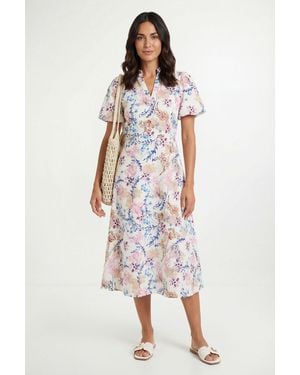 Wallis Floral Waffle Ruched Midi Dress - White
