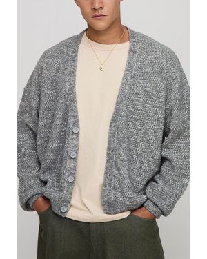 BoohooMAN Relaxed Boxy Fit Mixed Boucle Knitted Cardigan - Grey