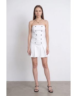 Dilvin Strapless Mini Dress With Button Detail - White