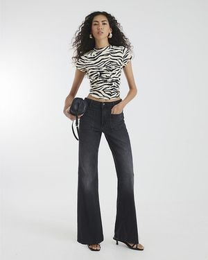 River Island Flared Jeans High Waisted Relaxed Cotton - Blue