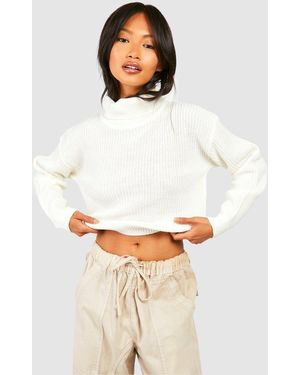 Boohoo Cropped Fisherman Roll Neck Jumper - White