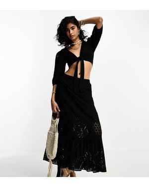 Iisla & Bird Broderie Tie Front Beach Crop Top Co-Ord - Black