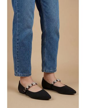 Oasis Jem Satin Flower Brooch Detail Maryjane Ballet Court Shoes - Blue