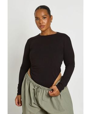 Boohoo Plus Basic Long Sleeve Crew Neck Bodysuit - Black