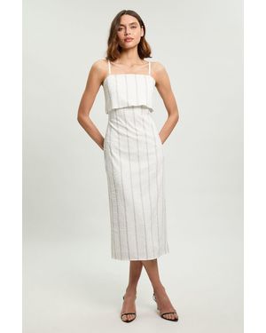 Karen Millen Textured Pinstripe Bandeau Tailored Midi Dress - White