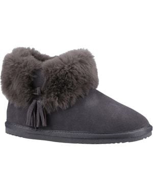 Hush Puppies Ayana Suede And Faux Fur Slippers - Black