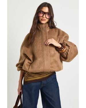 Boohoo Textured Wool Look Bomber Jacket - Blue