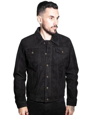 Infinity Leather Goat Suede Trucker Jacket-Taraz - Black