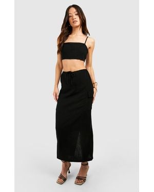 Boohoo Tall Linen Look Pocket Midaxi Skirt - Black