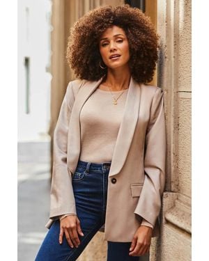 Sosandar Stone Shawl Collar Blazer - Brown