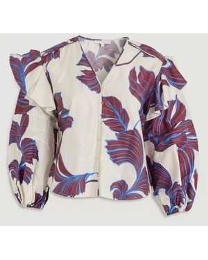 Karen Millen Plus Size Graphic Cotton Sateen Woven Shirt Viscose - Multicolour