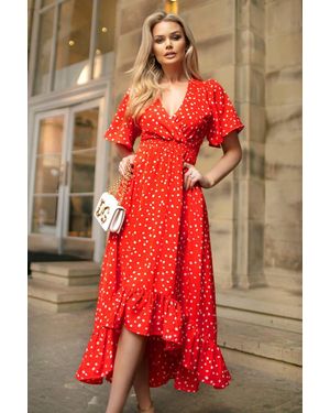 AX Paris And Polka Dot Printed High Low Midi Dress - Red